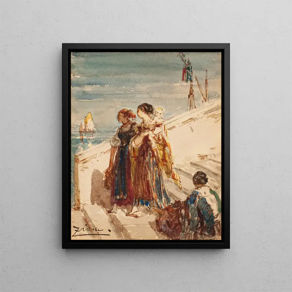 Gemälde Junge Frauen auf der Strohbrücke Venedig - Félix Ziem | Kunstdruck