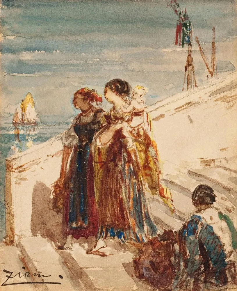 Gemälde Junge Frauen auf der Strohbrücke Venedig - Félix Ziem | Kunstdruck