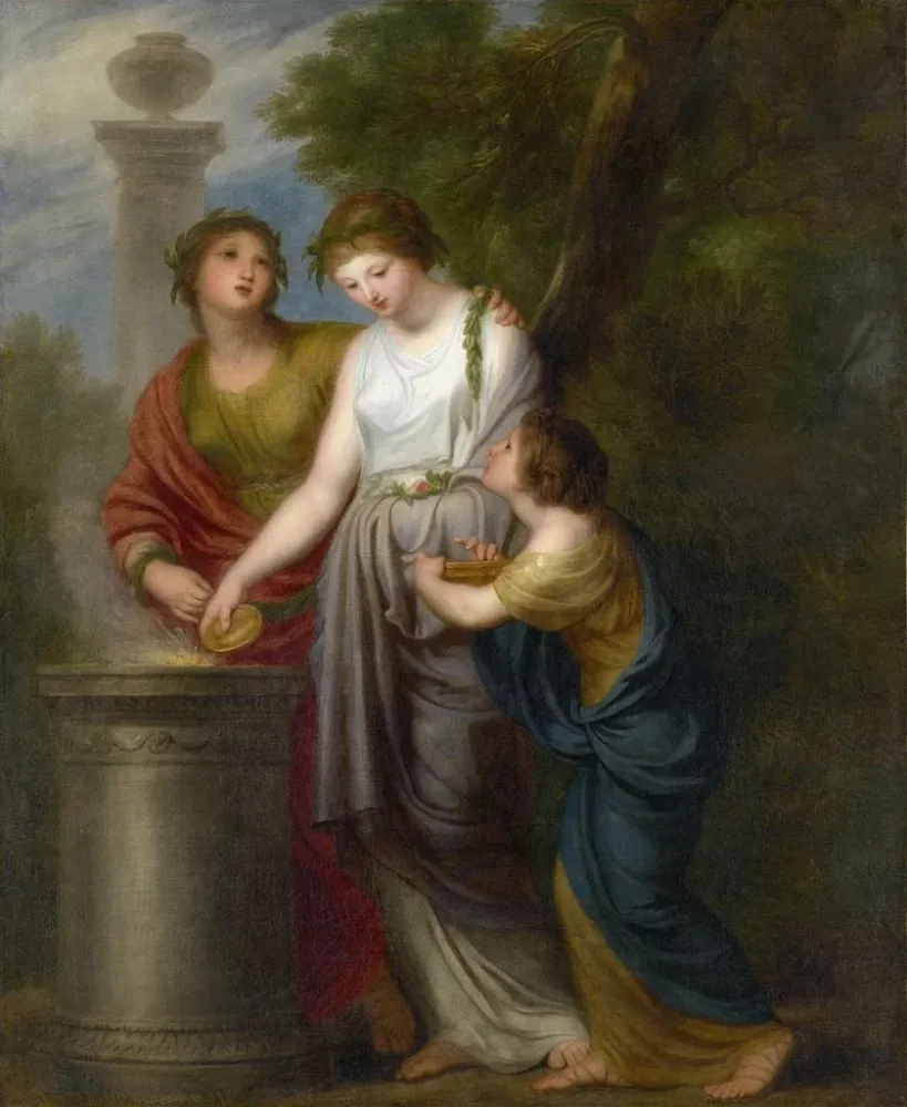 Gemälde Junge Frauen vor einem Opferaltar - Andries Cornelis Lens | Kunstdruck