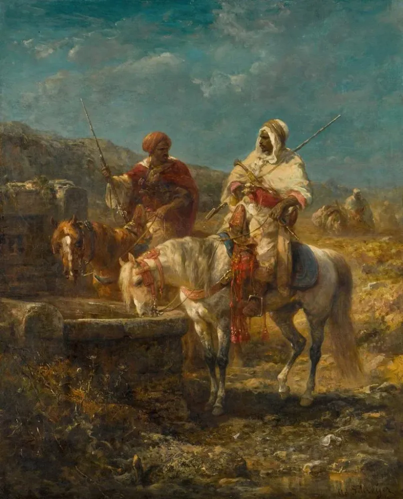 Gemälde Kavaliere am Brunnen - Adolf Schreyer | Kunstdruck