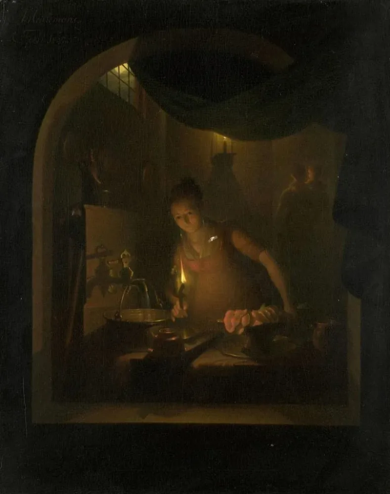 Gemälde Küche bei Lamplight - Adriaan Meulemans | Kunstdruck