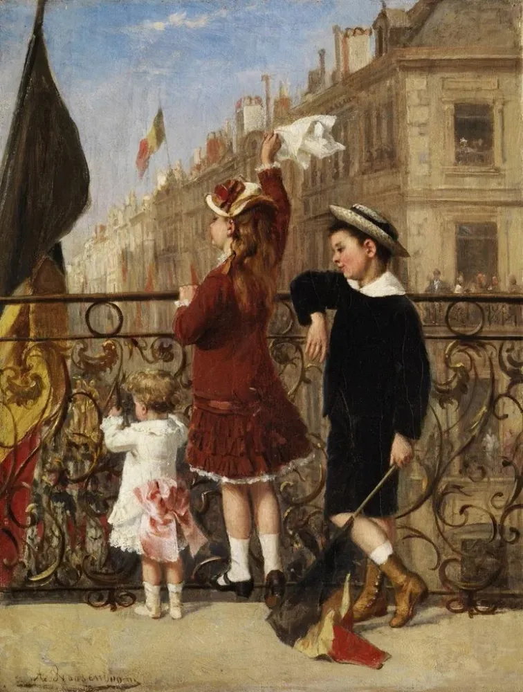 Gemälde Kinder, die bei einem Stadtfest grüßen - Albert Roosenboom | Kunstdruck