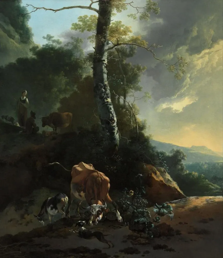 Gemälde Landschaft mit einem wütenden Rind - Adam Pynacker | Kunstdruck