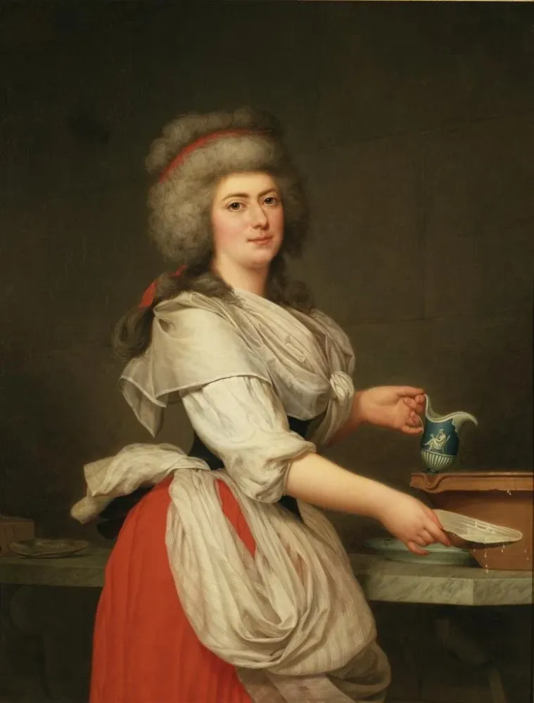 Gemälde Madame . Aughi, Freundin von Königin Marie-Antoinette, als Milchfrau der königlichen Molkerei von Trianon - Adolf...