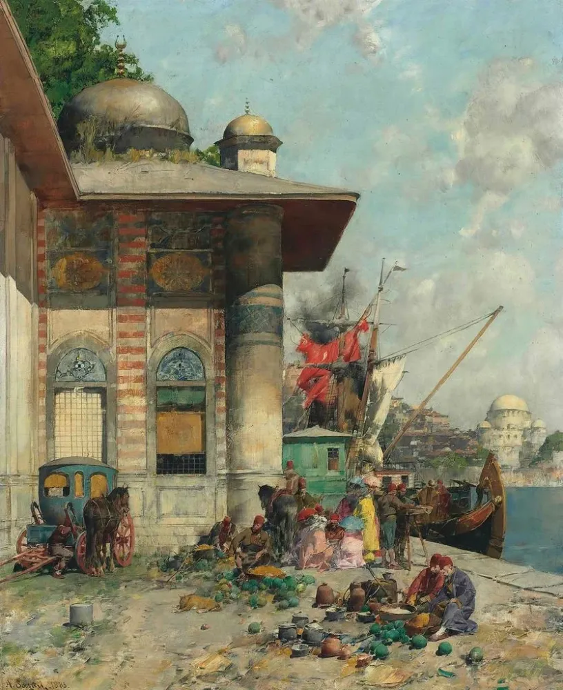 Gemälde Markttag Ein Laune der Ufer der Altstadt von Konstantinopel - Alberto Pasini | Kunstdruck