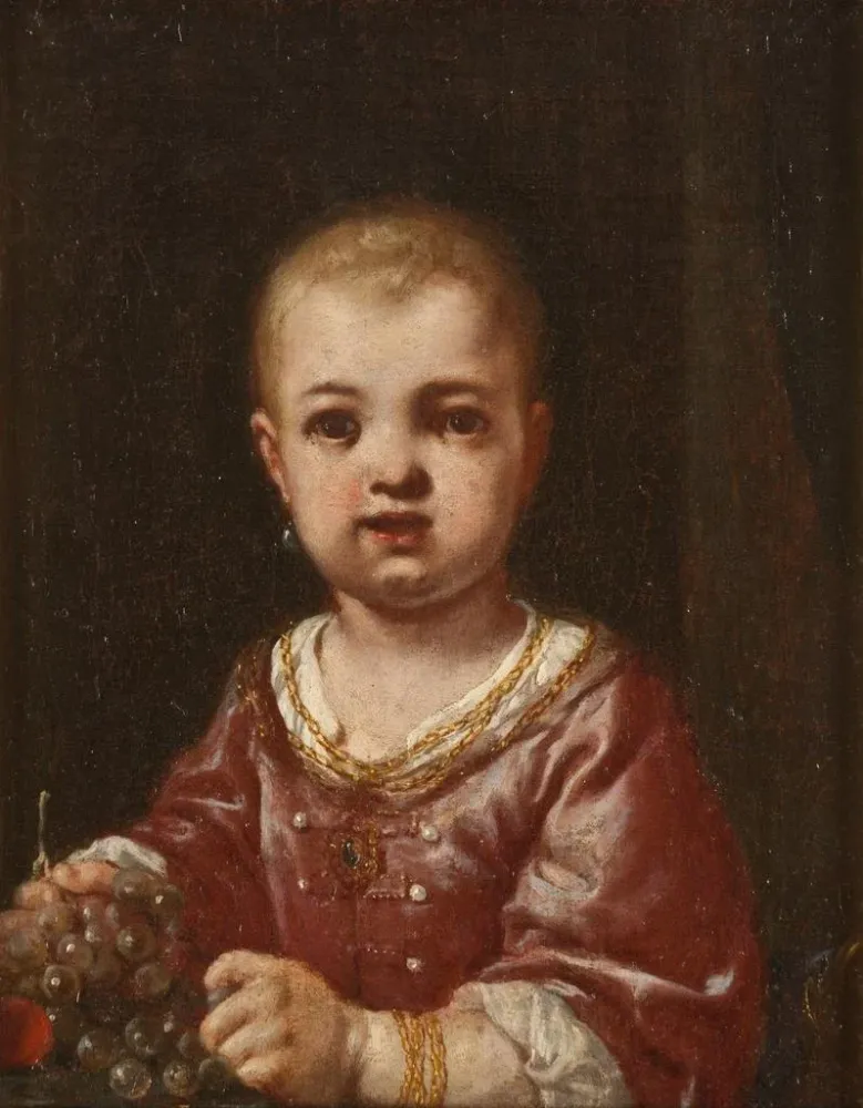 Gemälde Mädchen, das eine Traube hält - Antonio Mercurio Amorosi | Kunstdruck