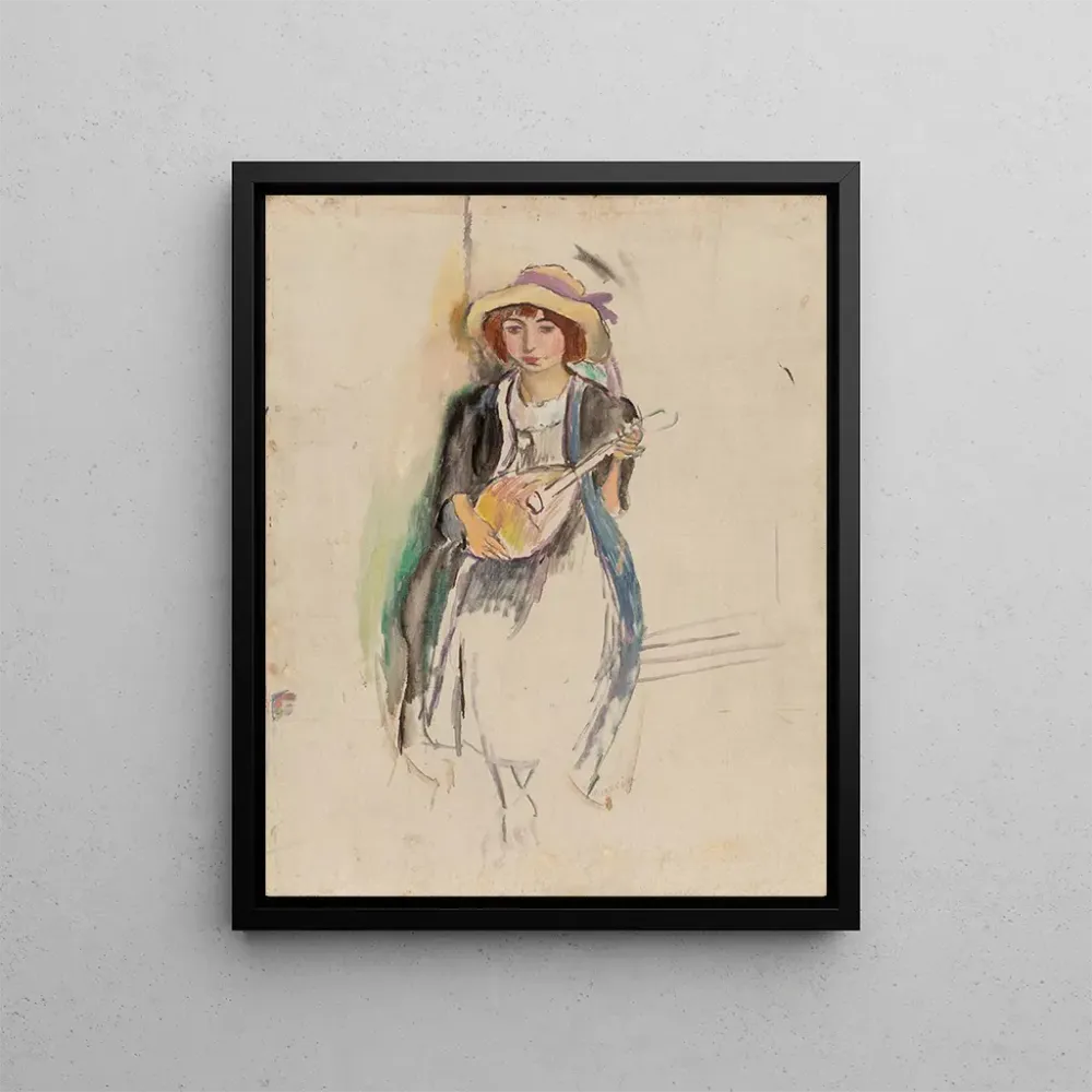 Gemälde Mädchen mit Mandoline - Jules Pascin | Kunstdruck