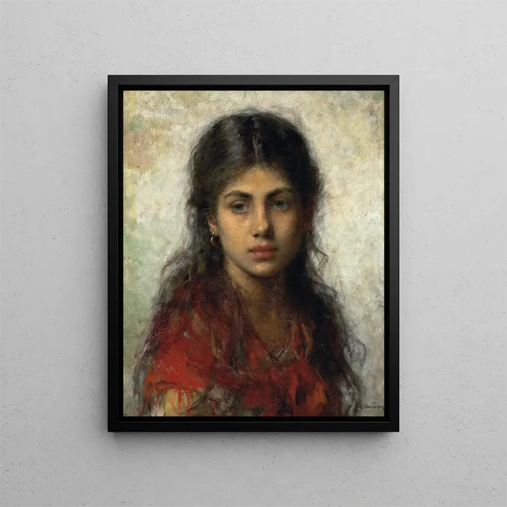 Gemälde Mädchen mit rotem Schal - Alexei Harlamoff | Kunstdruck