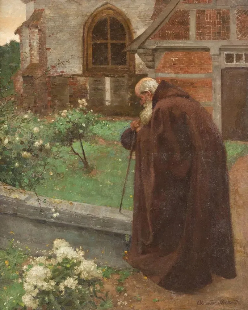 Gemälde Mönch im Garten des Klosters - Alexander Bertrand | Kunstdruck