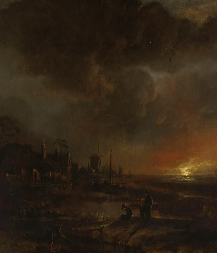 Gemälde Nachtangeln - Aert van der Neer | Kunstdruck