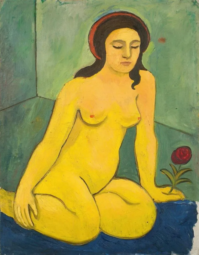 Gemälde Nacktes Mädchen mit roter Blume - August Macke | Kunstdruck