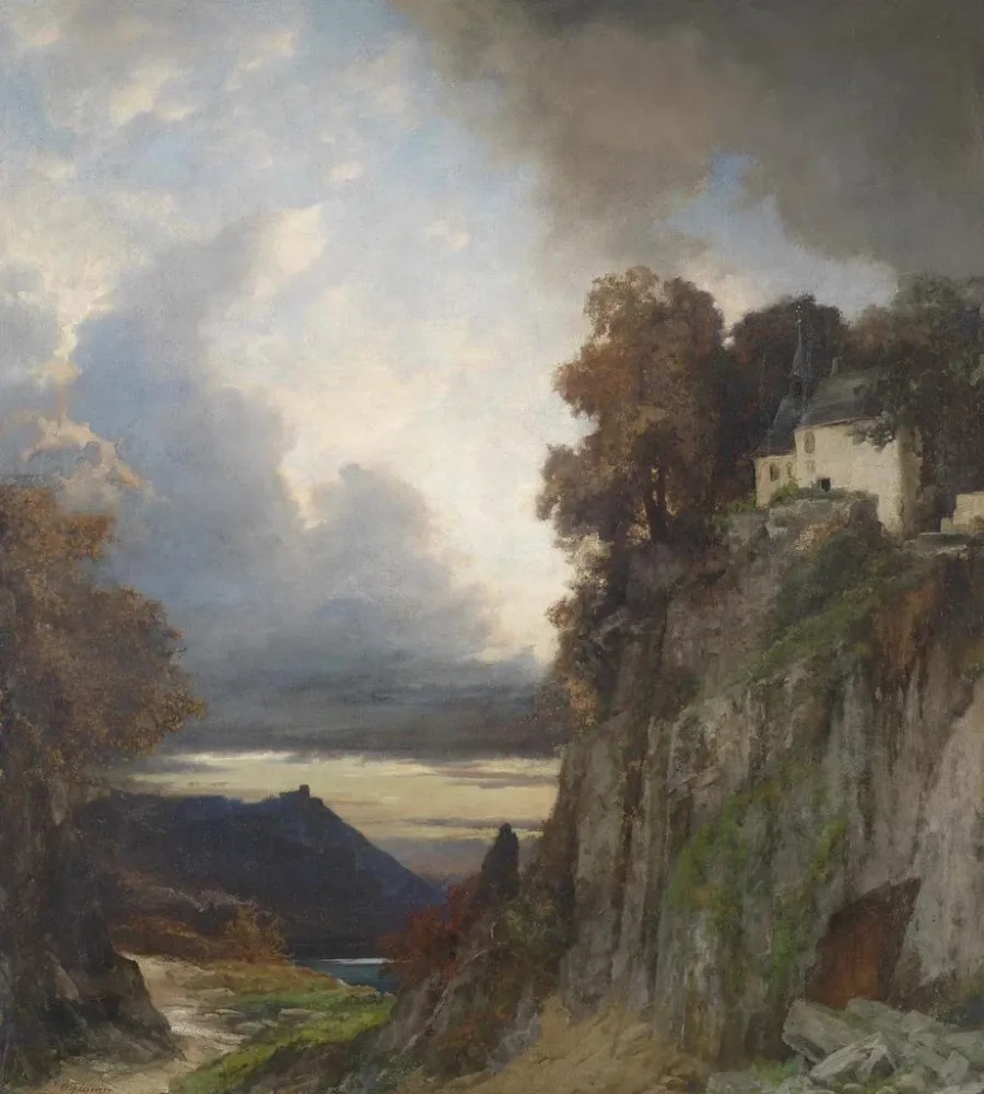 Gemälde nächtliche Atmosphäre am Rhein - Albert Flamm
