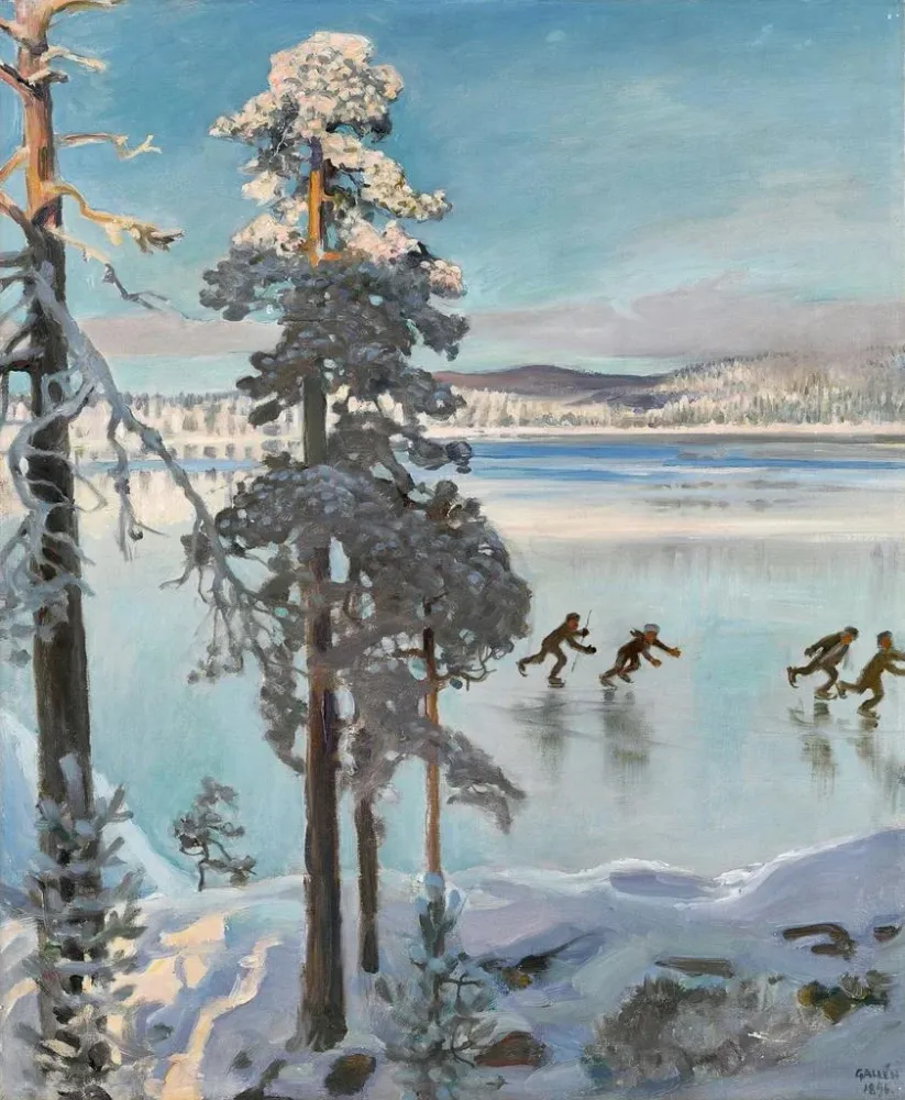 Gemälde Patineurs sur le lac Ruovesi - Akseli Gallen-Kallela | Kunstdruck