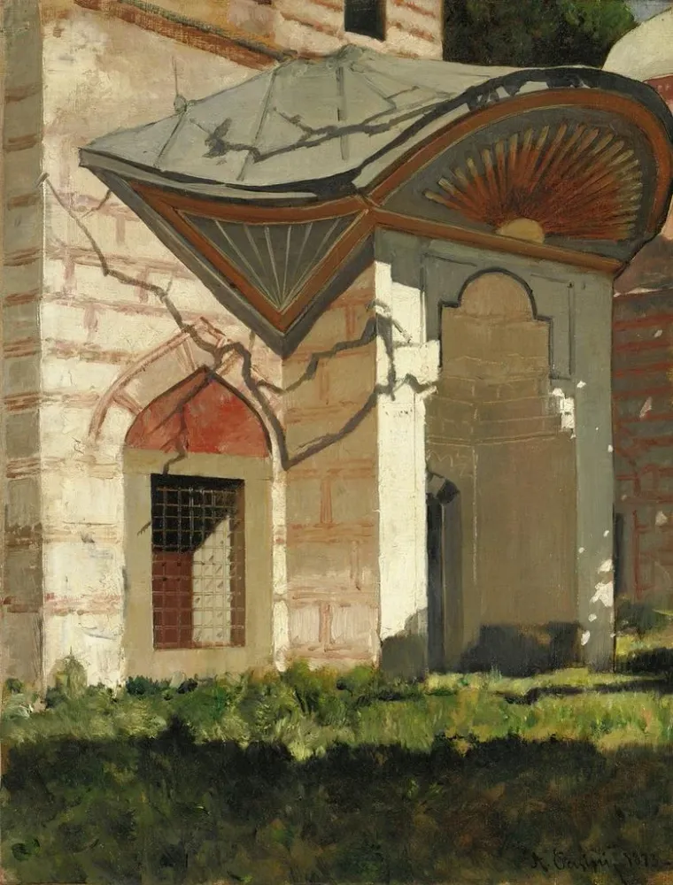 Gemälde Porte de turbine avec soleil radieux peint - Alberto Pasini | Kunstdruck