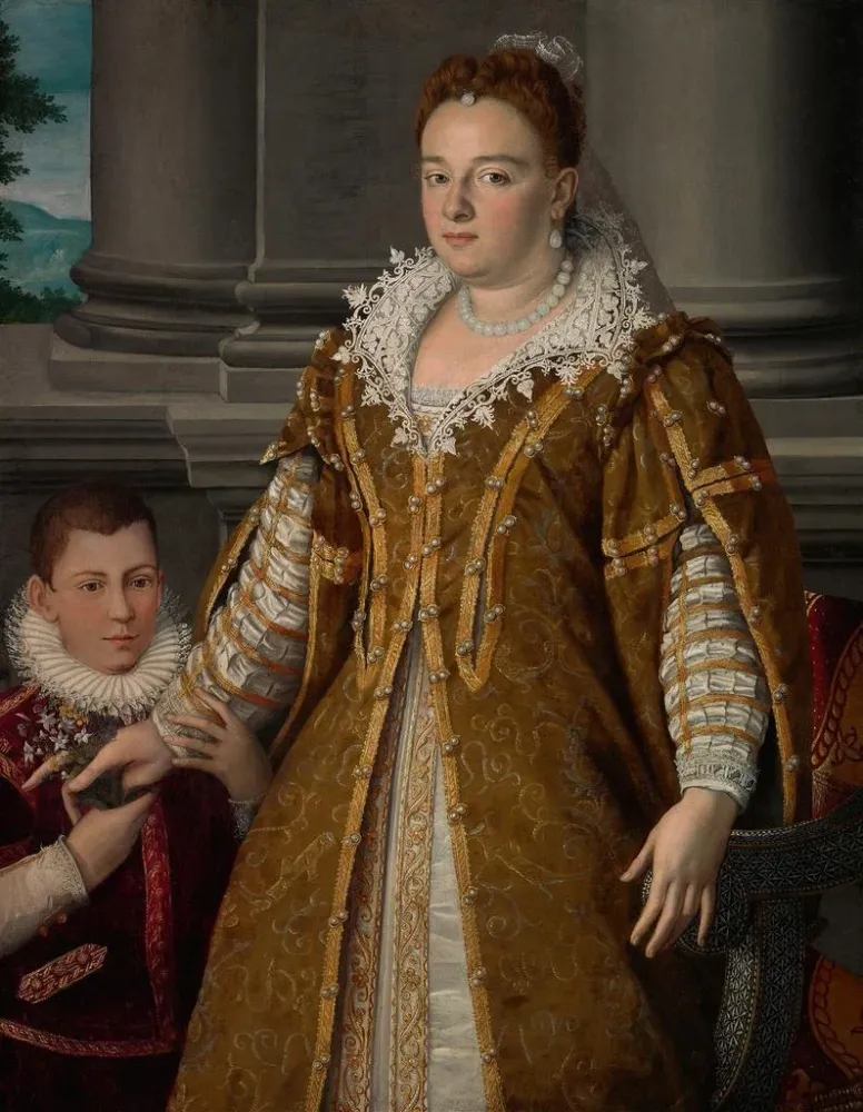 Gemälde Portrait der Großherzogin Bianca Capello de Médicis mit ihrem Sohn - Alessandro Allori | Kunstdruck