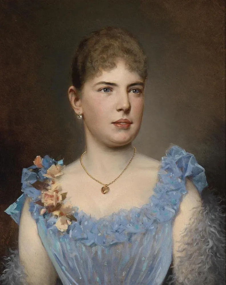 Gemälde Portrait einer Dame blauem Kleid - Anton Ebert | Kunstdruck