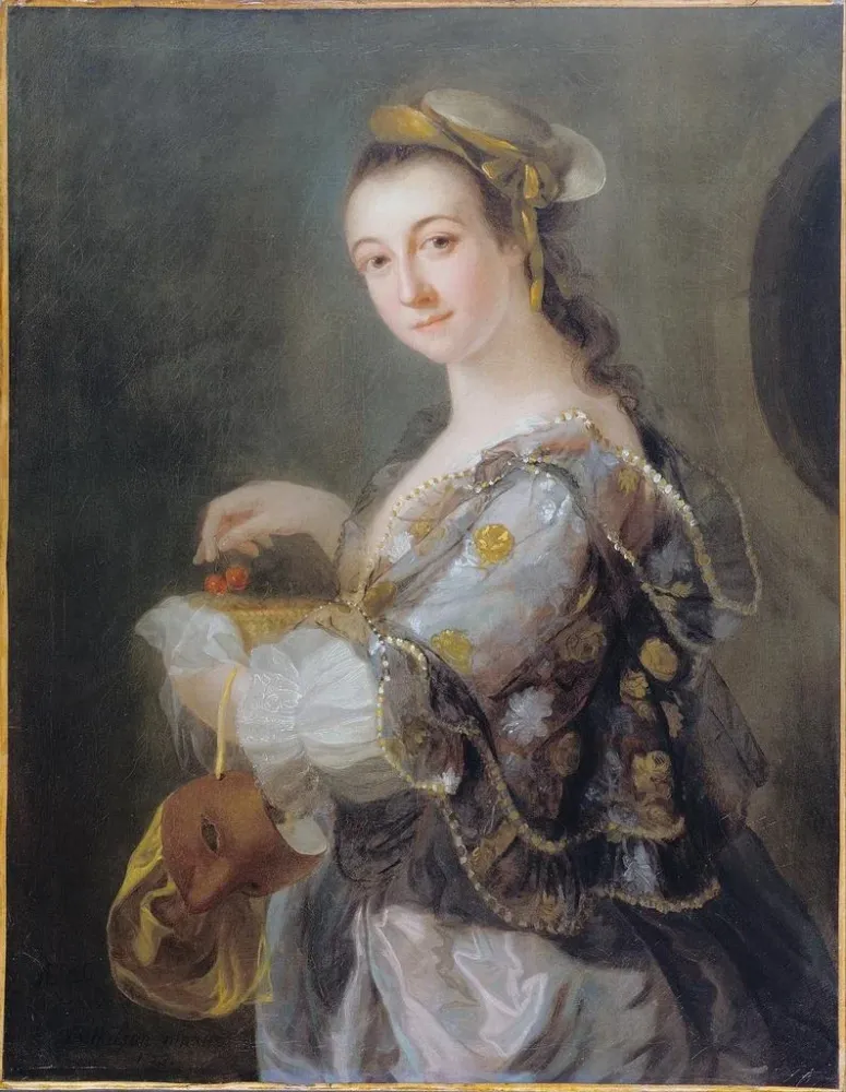 Gemälde Portrait einer Dame mit Maske und Kirschen - Benjamin Wilson | Kunstdruck