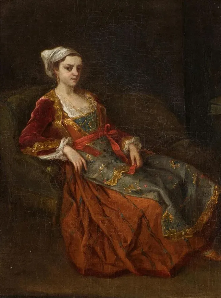 Gemälde Portrait einer Dame türkischem Kleid, sitzend einem Sessel - Antoine De Favray | Kunstdruck