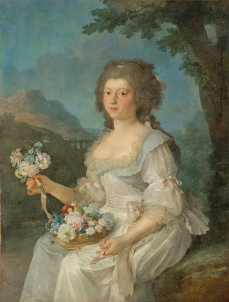 Gemälde Portrait einer Frau im Busten mit einem Blumenkorb - Anne Vallayer-Coster | Kunstdruck