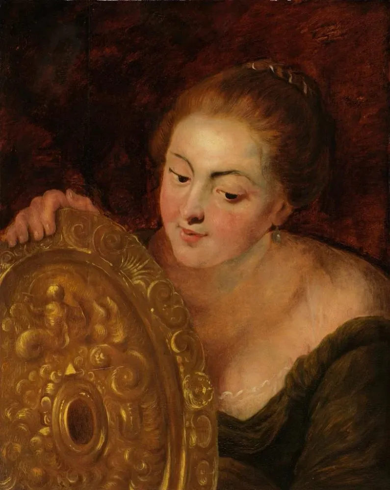 Gemälde Portrait einer Frau mit einer Kupfertafel - Anonym | Kunstdruck