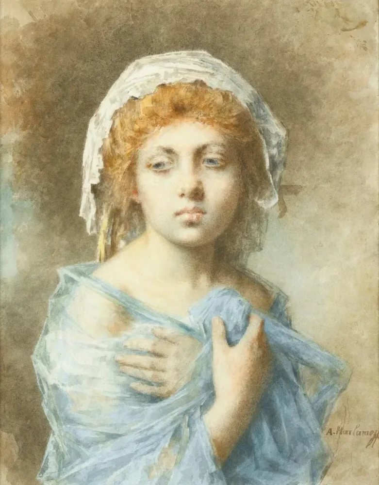 Gemälde Portrait einer jungen Frau - Alexei Harlamoff | Kunstdruck