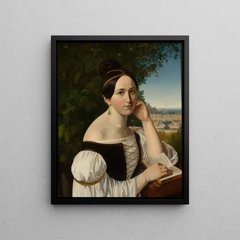 Gemälde Portrait einer jungen Frau mit einem Buch einem Park - Anonym | Kunstdruck