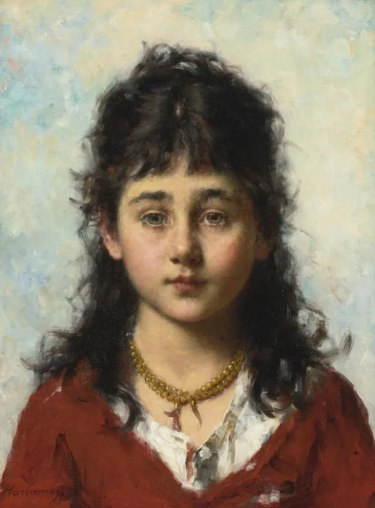 Gemälde Portrait einer jungen Frau mit Halskette - Alexei Harlamoff | Kunstdruck