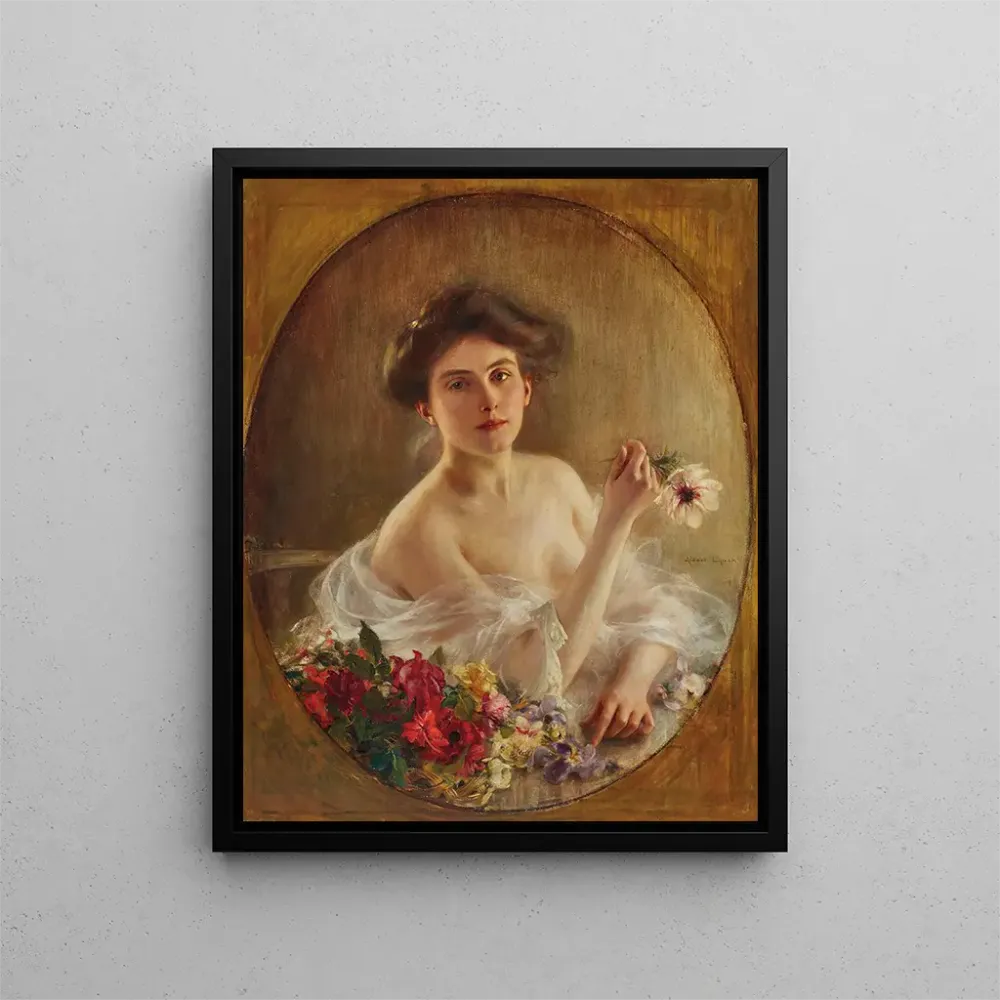 Gemälde Portrait einer jungen Frau mit Blumen - Albert Lynch
