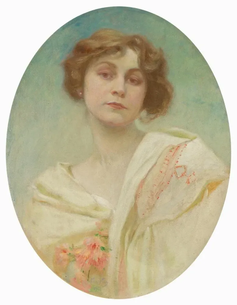 Gemälde Portrait einer jungen Frau Trachtenkleidung - Alphonse Mucha | Kunstdruck