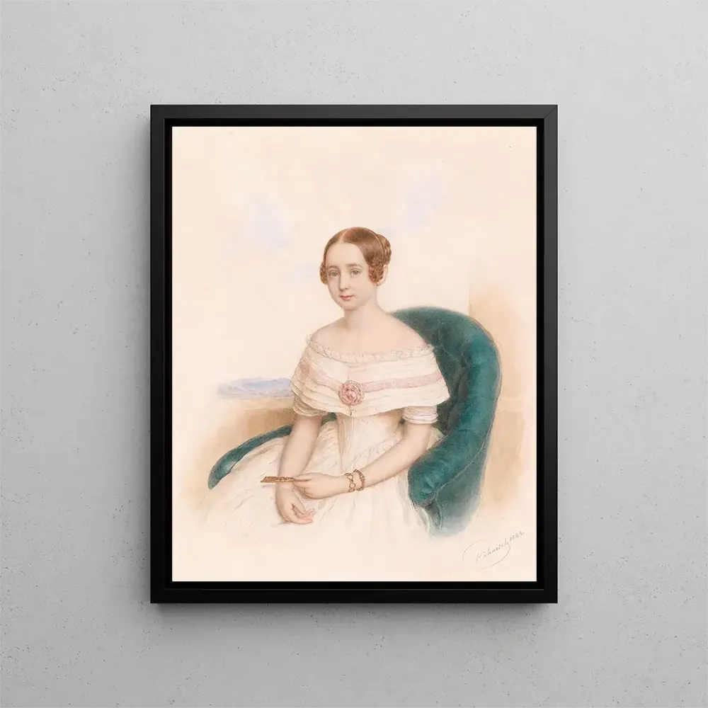 Gemälde Portrait einer jungen Frau weißem Kleid - Anton Hähnisch | Kunstdruck