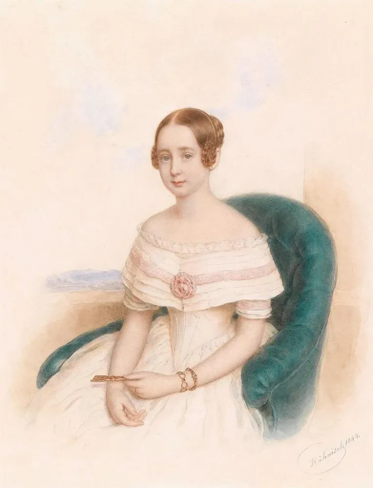 Gemälde Portrait einer jungen Frau weißem Kleid - Anton Hähnisch | Kunstdruck