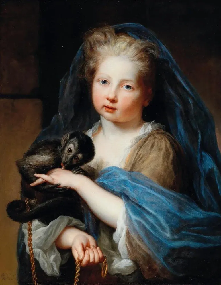 Gemälde Portrait einer jungen Mädchen, das einen Affen hält - Alexis Simon Belle | Kunstdruck
