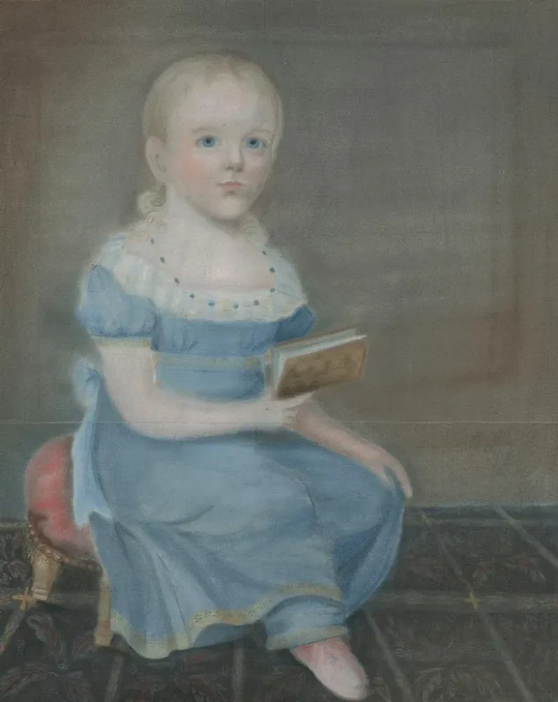 Gemälde Portrait einer Mädchen mit blauen Augen und blauem Kleid - B. Doyle | Kunstdruck
