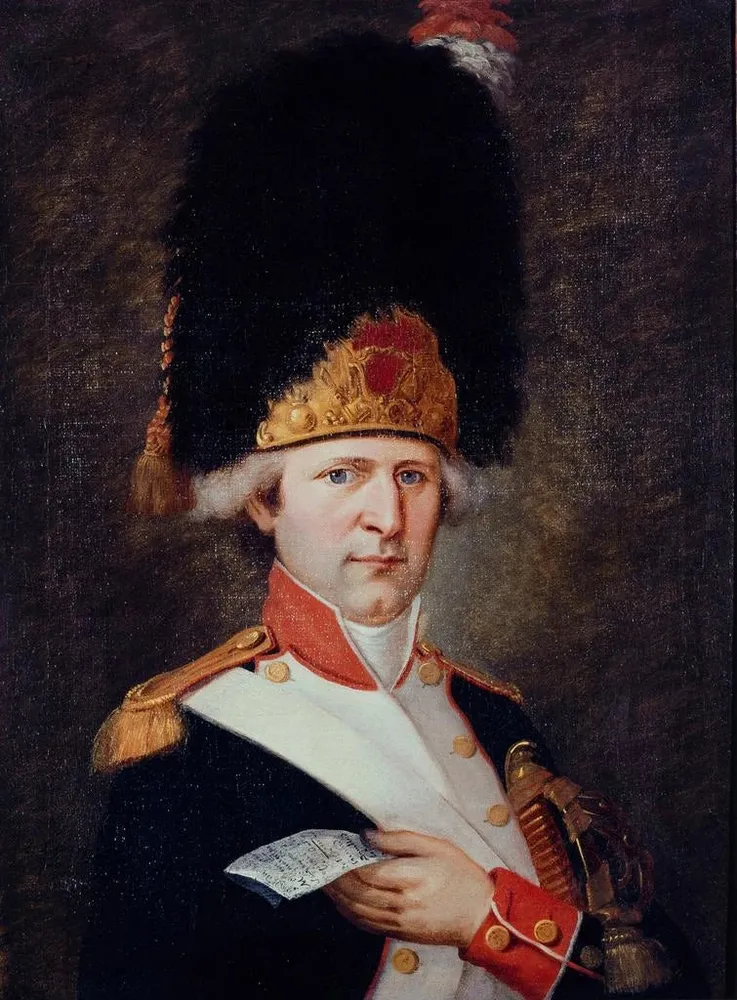 Gemälde Portrait eines Grenadiers, der eine Quittung hält - E Lussigny | Kunstdruck