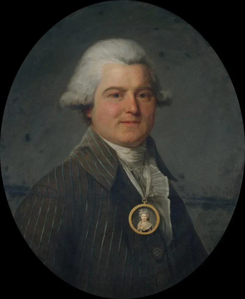 Gemälde Portrait eines Mannes mit einem Medaillon mit dem Bild seiner Frau einer Halskette - Antoine Vestier | Kunstdruck