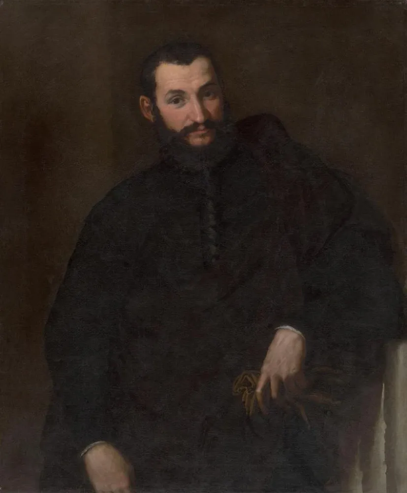 Gemälde Portrait eines Mannes mit einem Fragment einer antiken Säule - Anonym | Kunstdruck