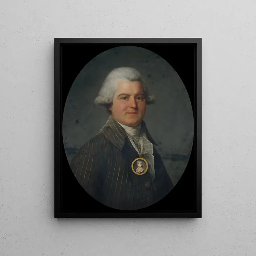 Gemälde Portrait eines Mannes mit einem Medaillon mit dem Bild seiner Frau einer Halskette - Antoine Vestier | Kunstdruck