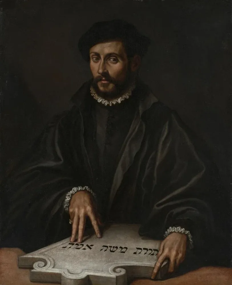 Gemälde Portrait eines Mannes mit einer hebräischen Tafel - Antonio Campi | Kunstdruck