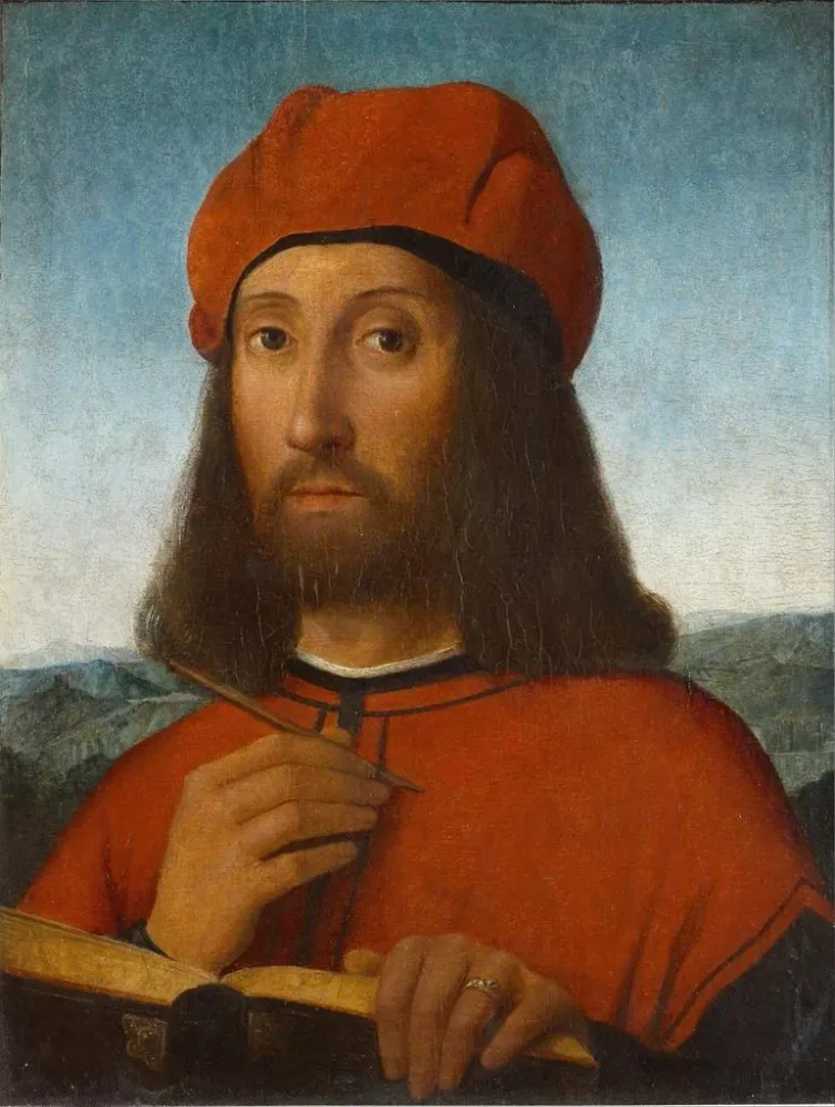 Gemälde Portrait eines Mannes mit rotem Barett und Buch - Antonio de Saliba