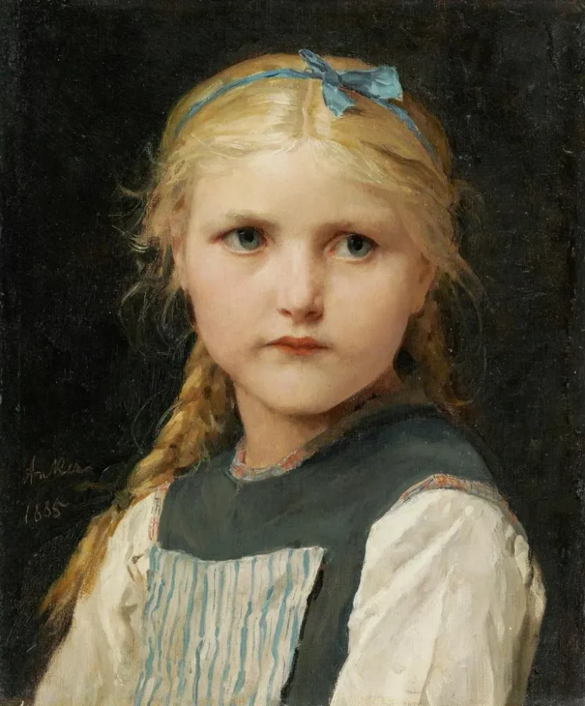 Gemälde Portrait eines Mädchens - Albert Anker | Kunstdruck
