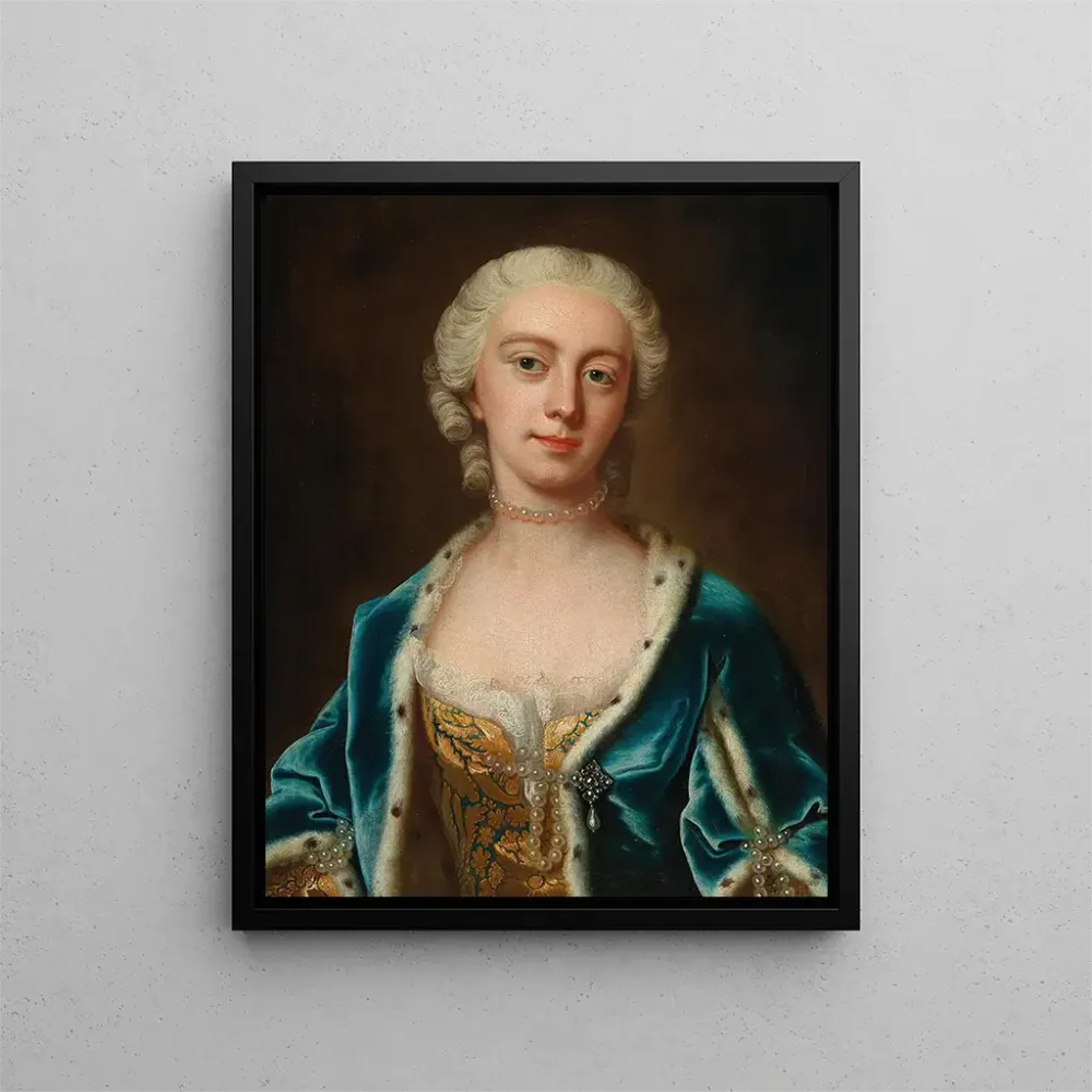Gemälde Portrait von Augusta, Prinzessin von Wales, mit Perlen und blauer Cape mit Hermelinfutter - Barthélemy du Pan | Ku...