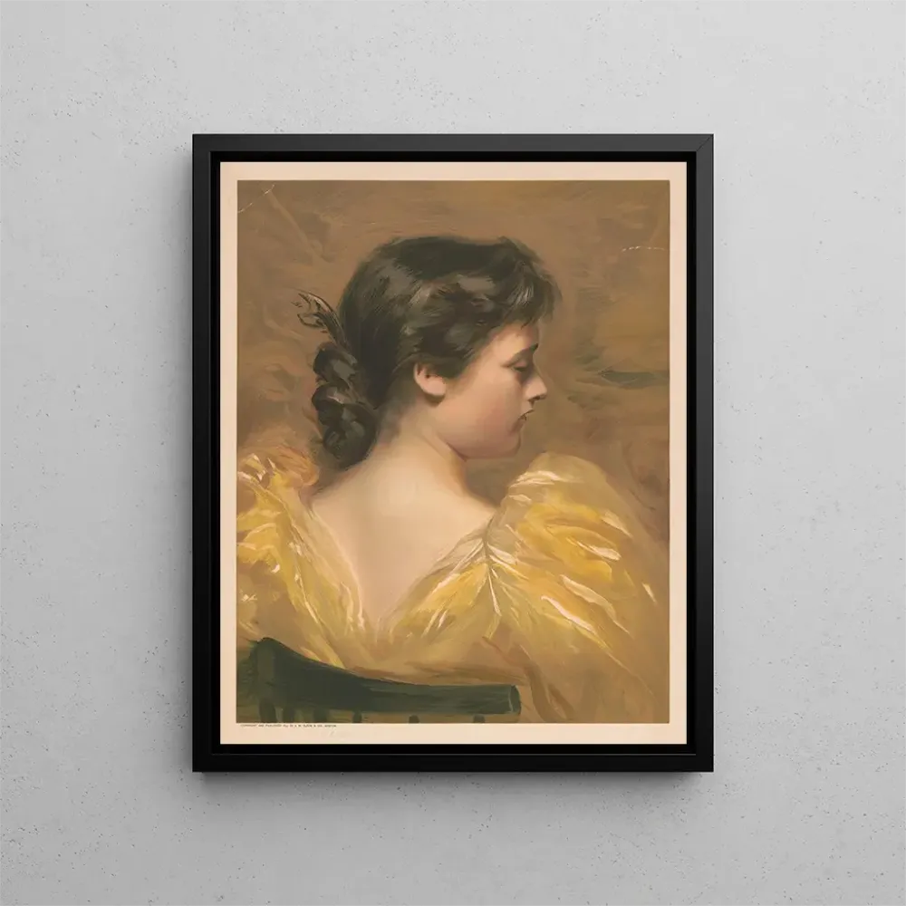 Gemälde Profil einer sitzenden Frau gelbem Kleid - . W. Elson Co | Kunstdruck