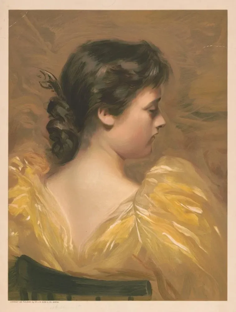 Gemälde Profil einer sitzenden Frau gelbem Kleid - . W. Elson Co | Kunstdruck