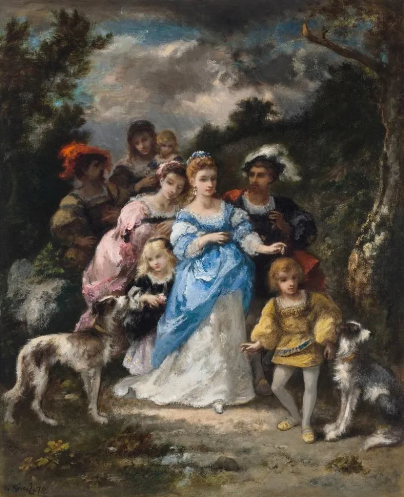 Gemälde Promenade blauer Robe - Narcisse - Virgile Diaz de la Peñ | Kunstdruck