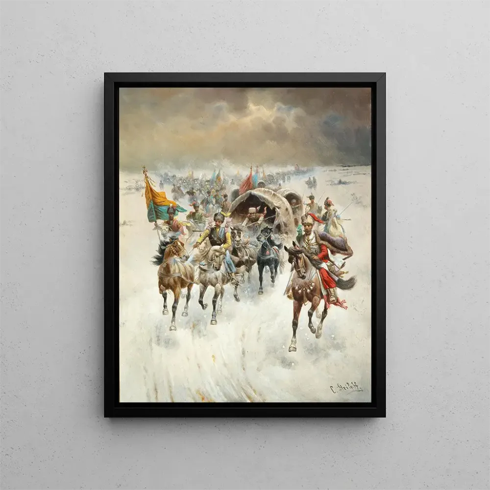 Gemälde Prozession von Kosaken einer Winterlandschaft - Adolf Baumgartner-Stoiloff | Kunstdruck