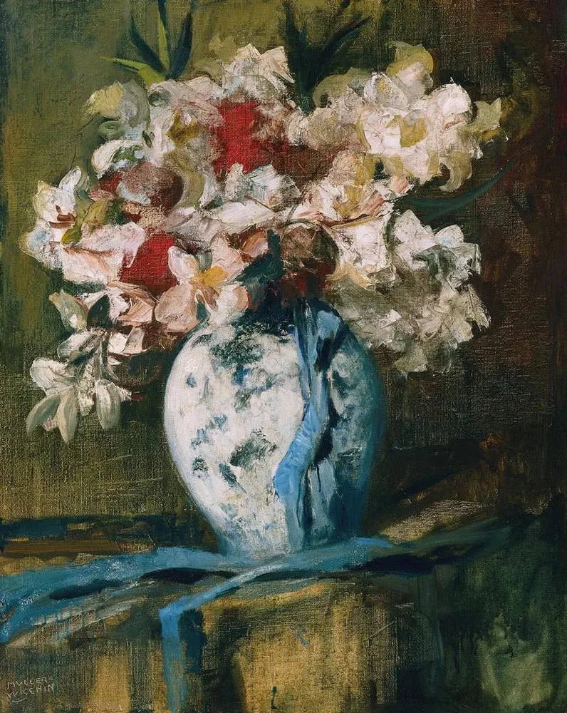 Gemälde Rosen aus Stroh einer weißen Vase - Anton Müller-Wischin | Kunstdruck