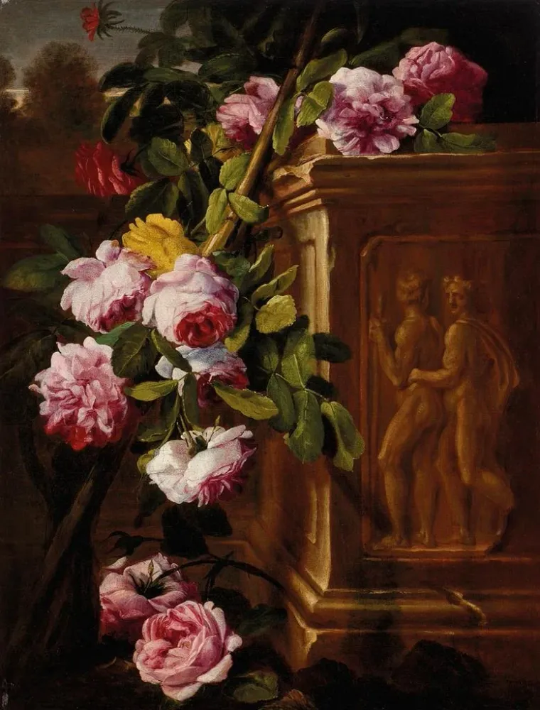 Gemälde Rosen einem Garten mit einem skulptierten Sockel - Abraham Brueghel | Kunstdruck