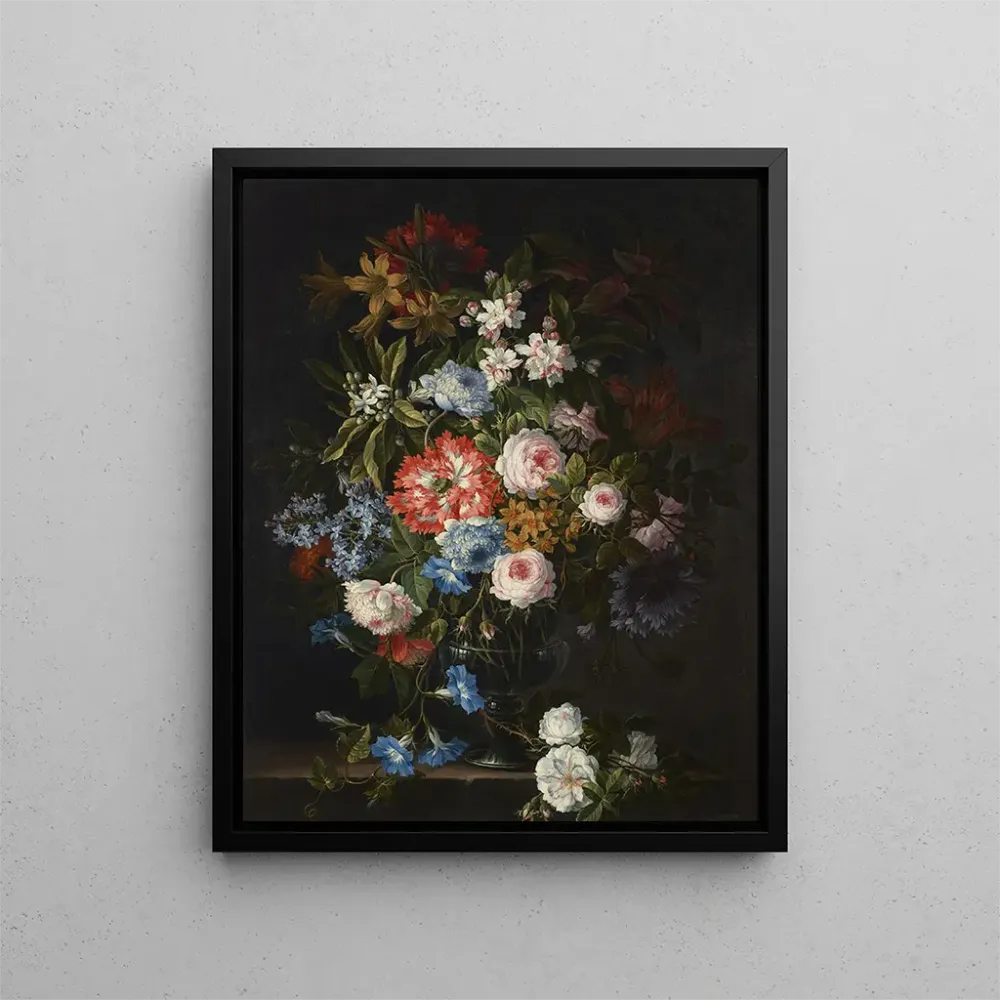 Gemälde Rosen, Lilien, Tulpen, Narzissen, Morgensterne und andere Blumen einer Glasvase auf einer Steinkante - Antoine Mon...