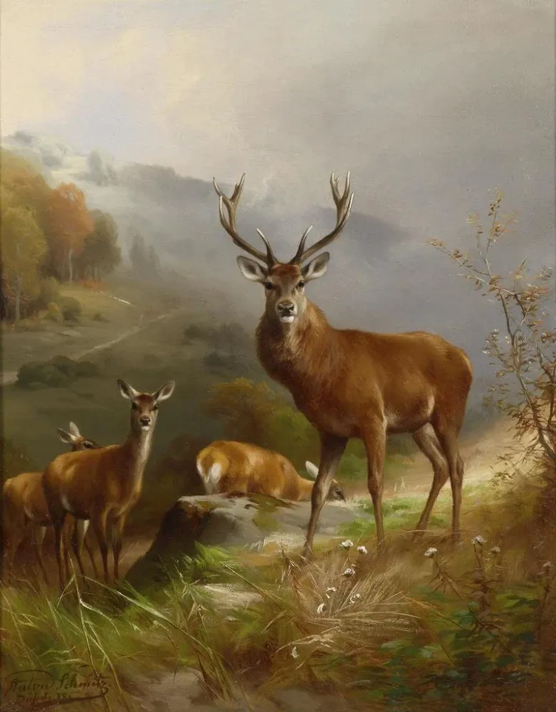 Gemälde Rotwild - Anton Schmitz | Kunstdruck