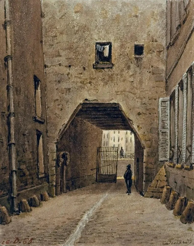 Gemälde Rue des Chantres zwischen dem Quai aux Fleurs und der Rue Chanoinesse - Auguste Sébastien Bénard | Kunstdruck